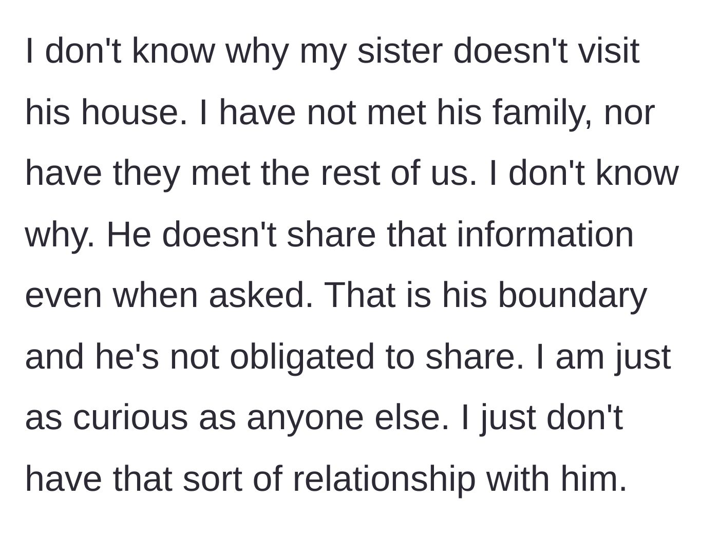 Story part 6 - The mystery of the boyfriend's living situation is revealed, as his family and home life remain a total secret.
