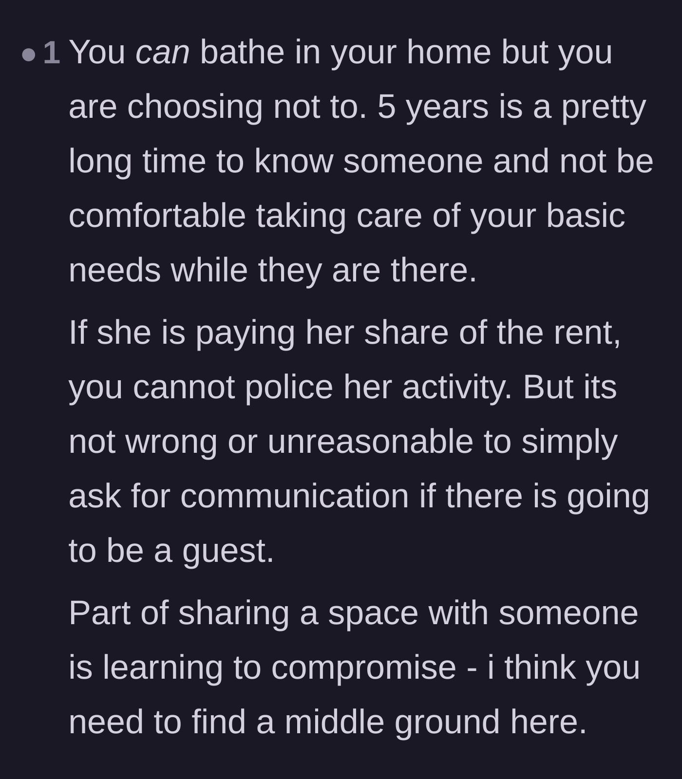 Comment thread 6 - A reader arguing that after five years, the author should be comfortable and just learn to compromise.