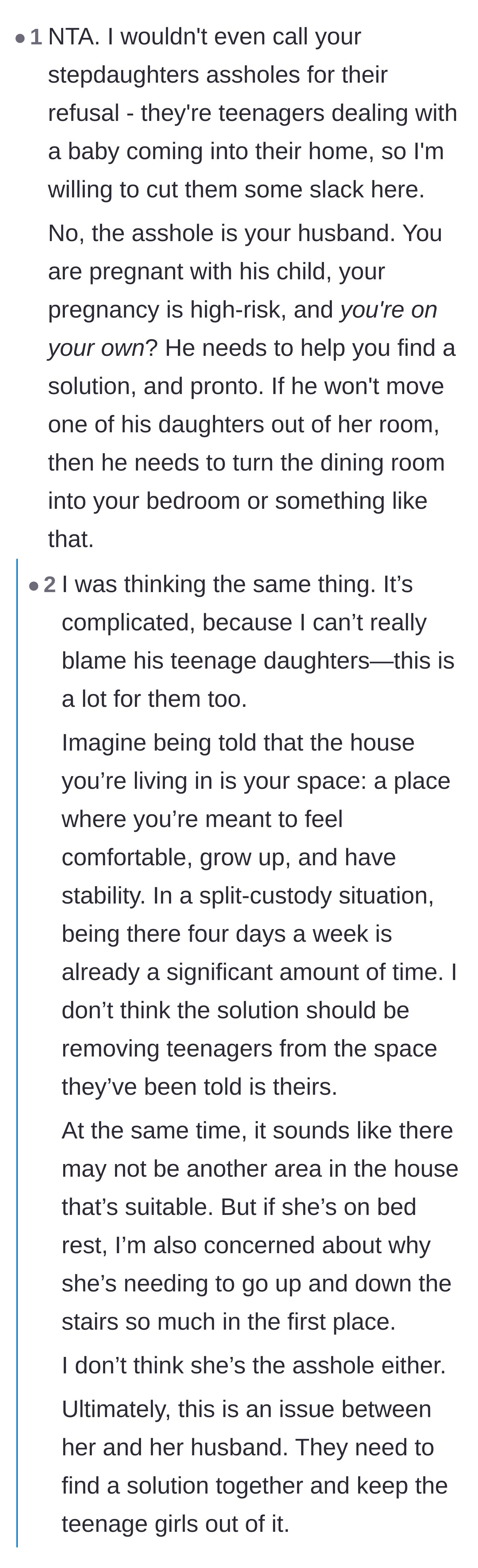 Comment thread 2 - A debate about whether the teenagers or the father are to blame for the household's lack of empathy.