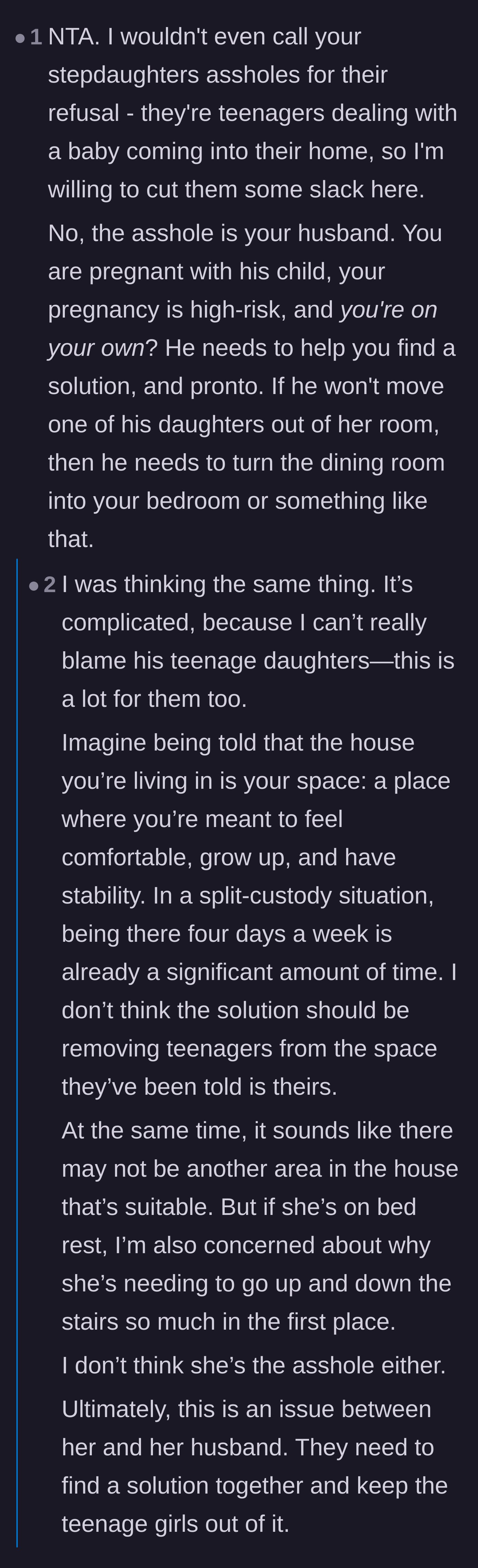 Comment thread 2 - A debate about whether the teenagers or the father are to blame for the household's lack of empathy.