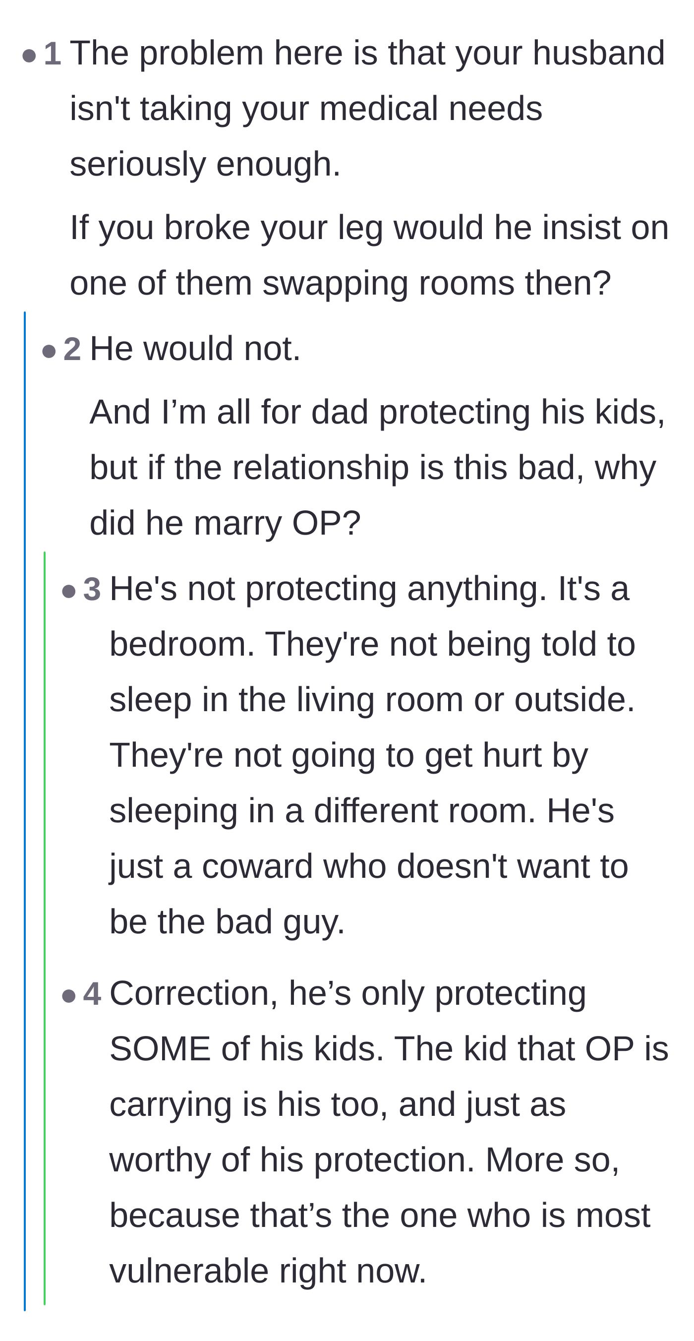 Comment thread 3 - Commenters pointing out that the husband's inaction is driven by cowardice rather than protective parenting.