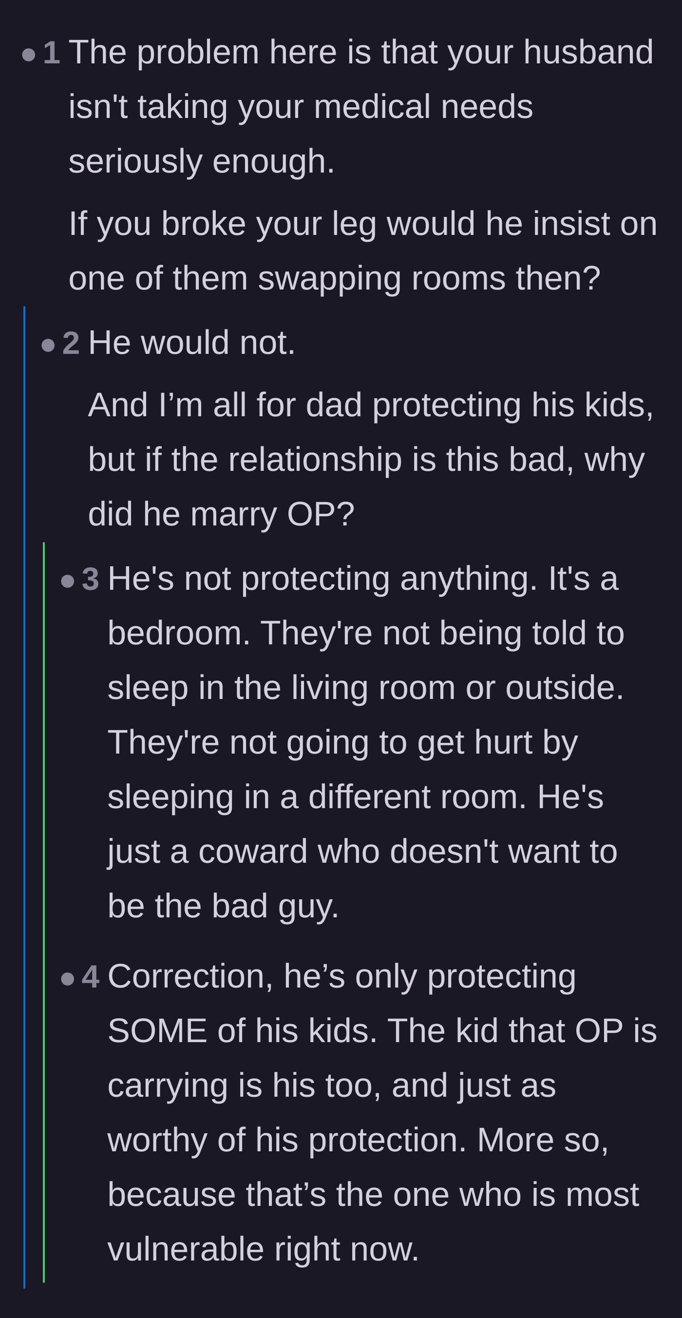 Comment thread 3 - Commenters pointing out that the husband's inaction is driven by cowardice rather than protective parenting.