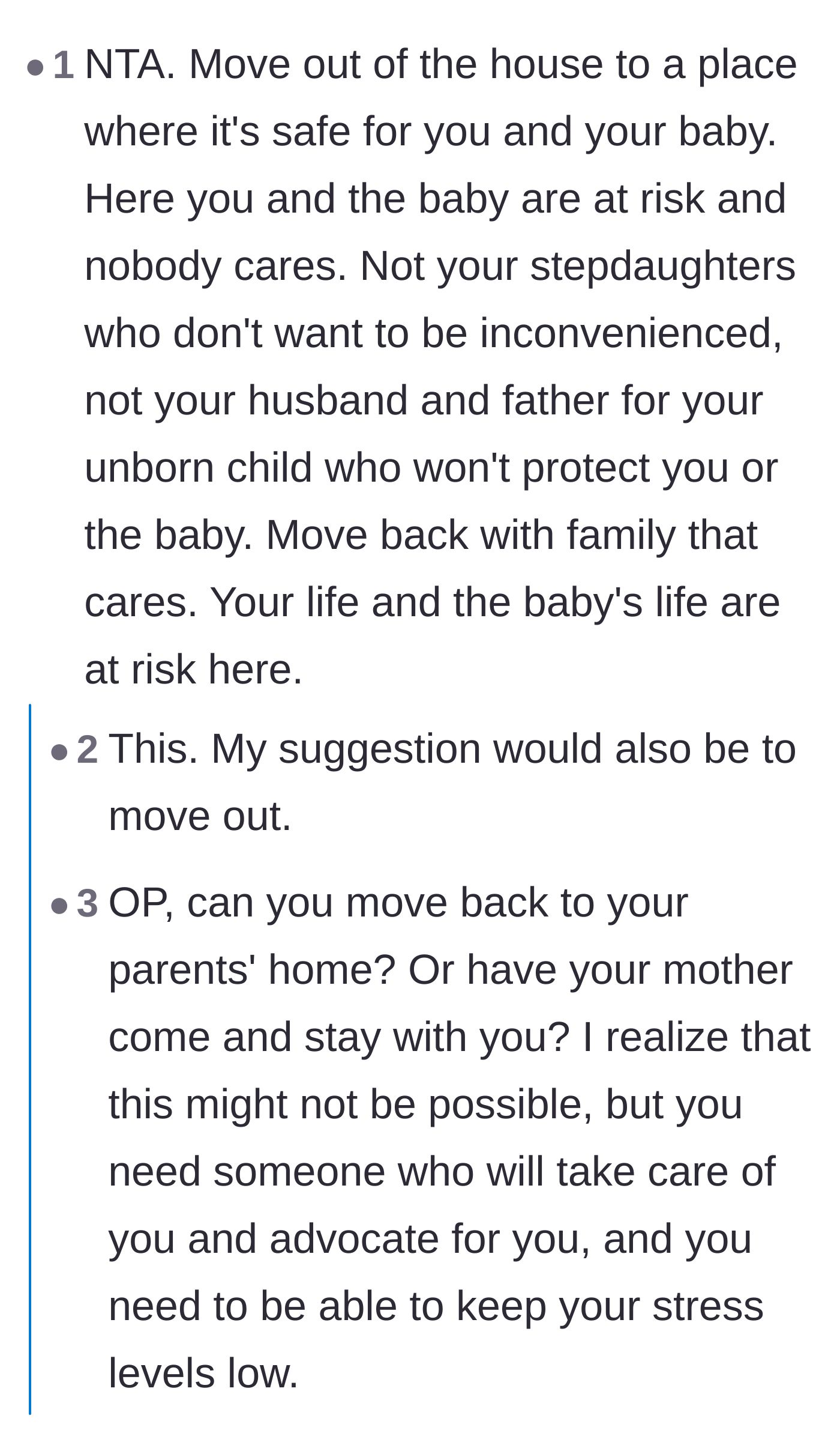 Comment thread 5 - Readers pleading with the stepmother to move out, followed by acknowledgments of her financial trap.