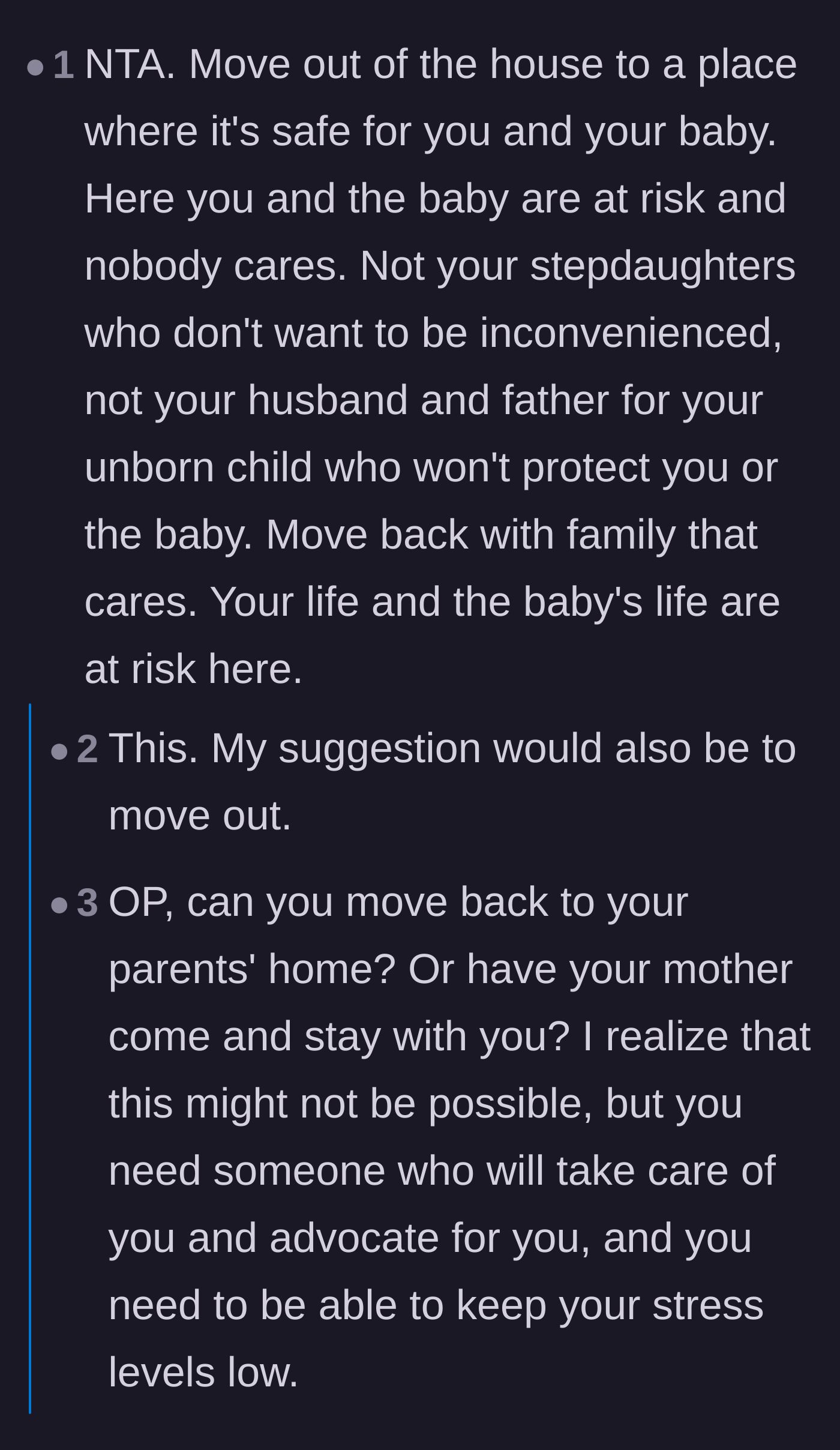 Comment thread 5 - Readers pleading with the stepmother to move out, followed by acknowledgments of her financial trap.