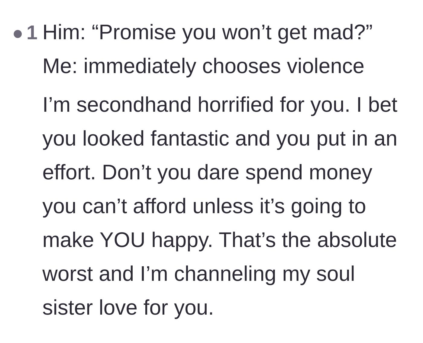 Comment thread 1 - Support for the wife and fierce outrage over the husband's reaction.