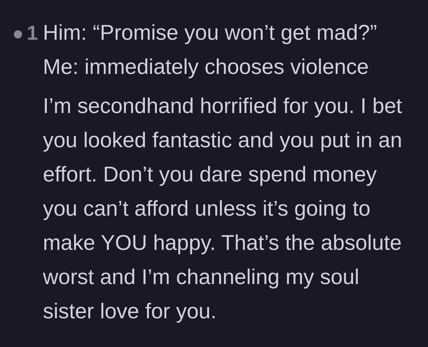 Comment thread 1 - Support for the wife and fierce outrage over the husband's reaction.