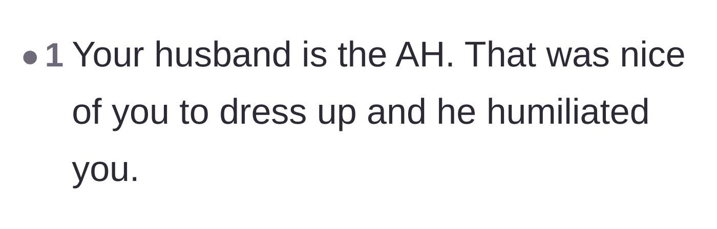 Comment thread 5 - Straightforward condemnation of the husband for humiliating his wife.