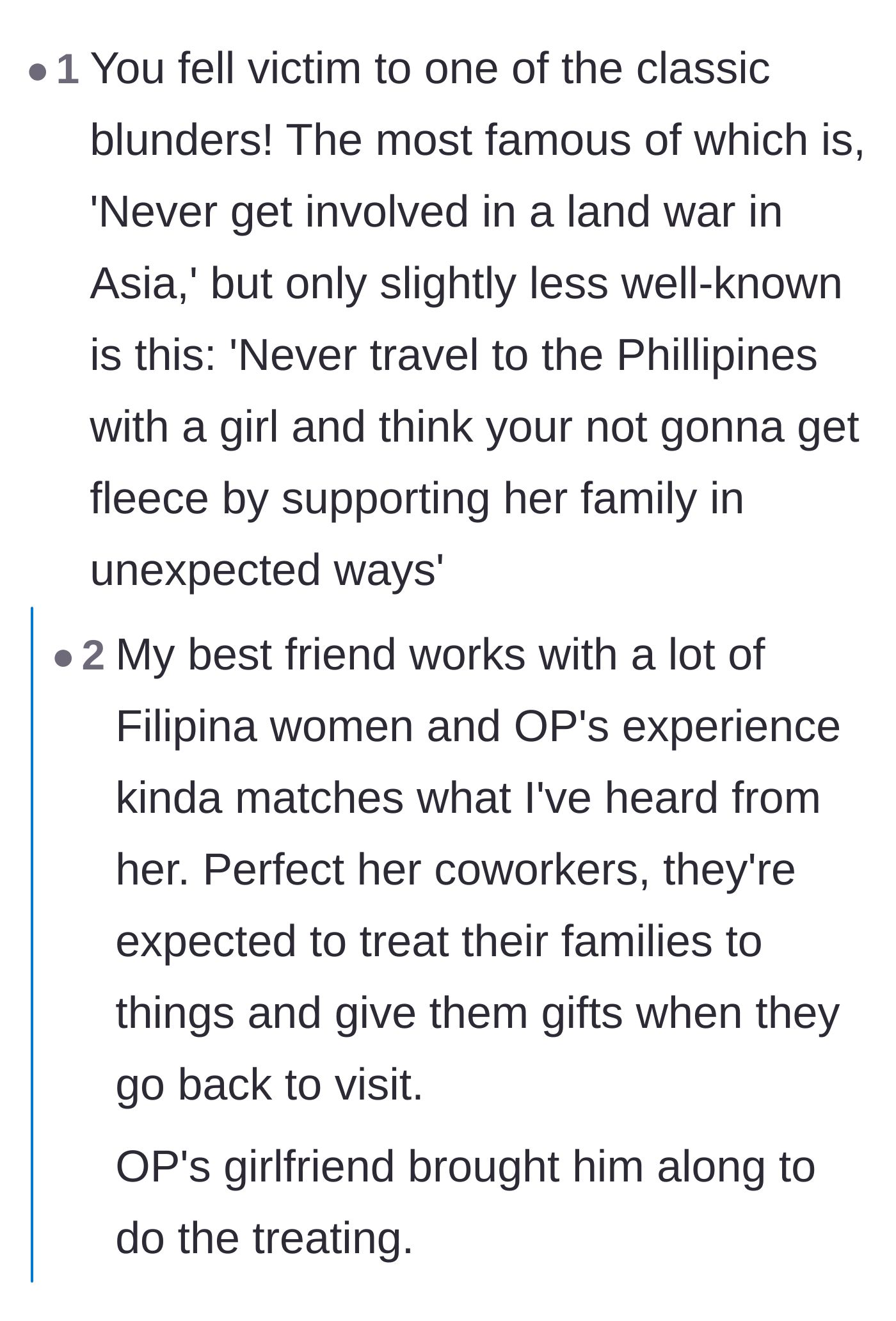 Comment thread 2 - A Princess Bride joke about the classic blunder of getting financially fleeced while visiting a partner's overseas family.