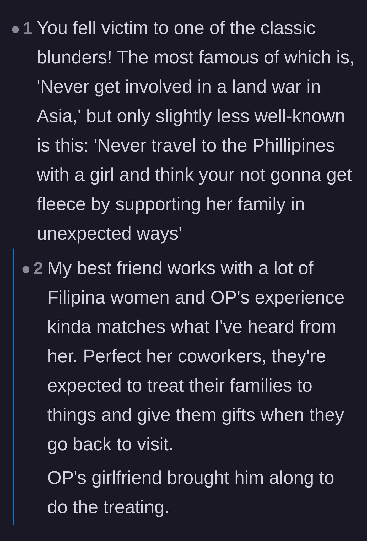 Comment thread 2 - A Princess Bride joke about the classic blunder of getting financially fleeced while visiting a partner's overseas family.