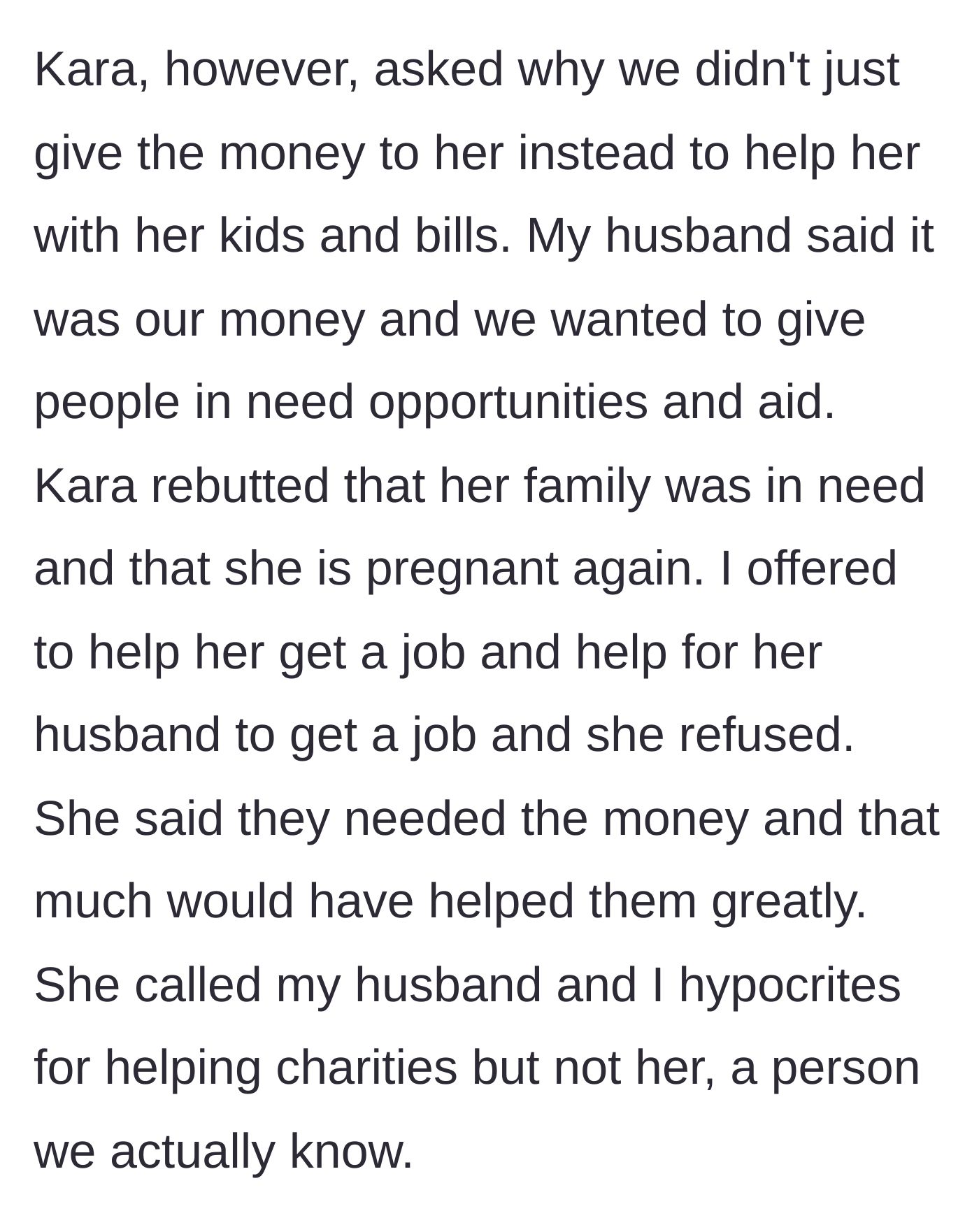 Story part 5 - The unemployed sister announces her fifth pregnancy, rejects offers for job assistance, and demands the couple's charity money instead.