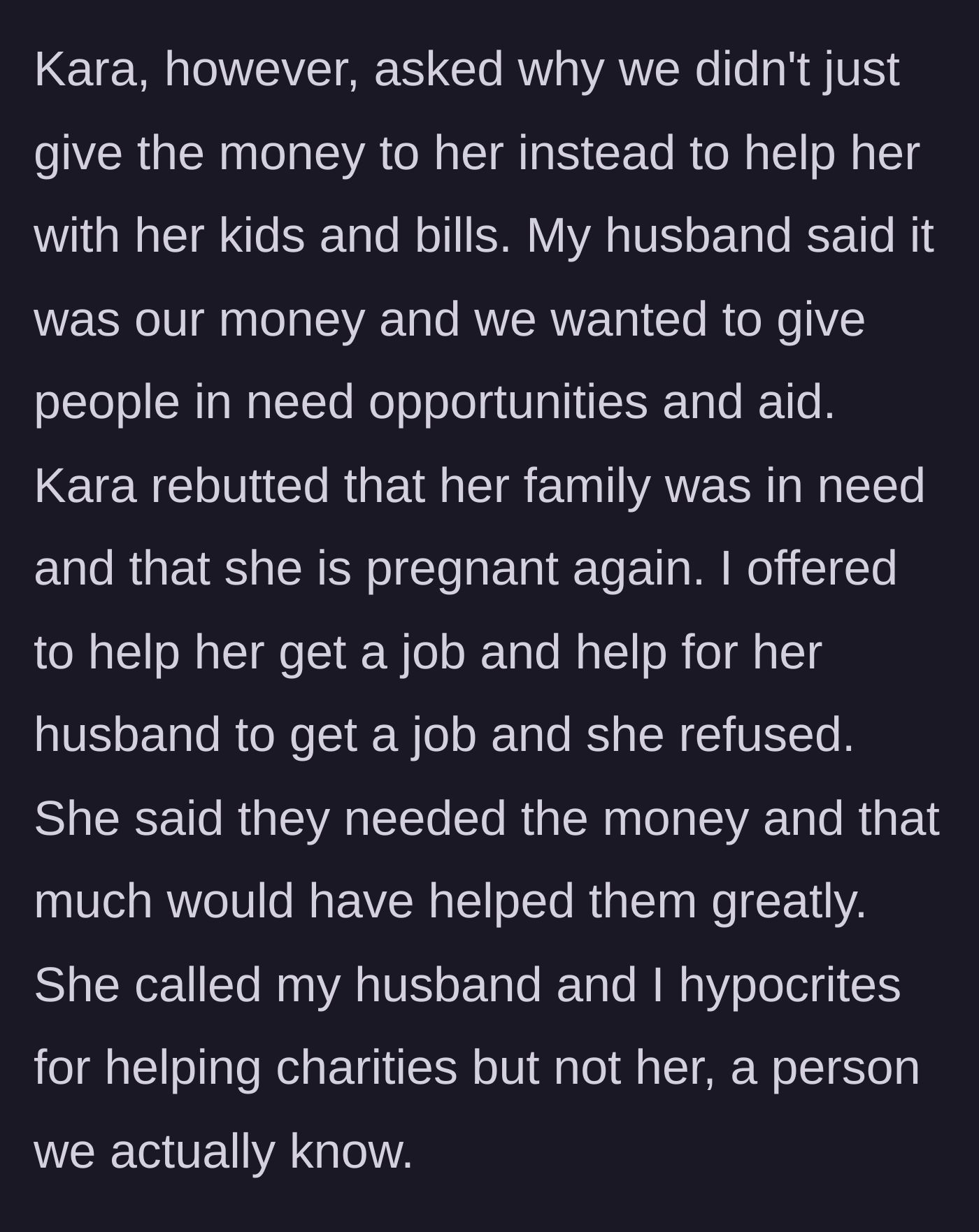 Story part 5 - The unemployed sister announces her fifth pregnancy, rejects offers for job assistance, and demands the couple's charity money instead.