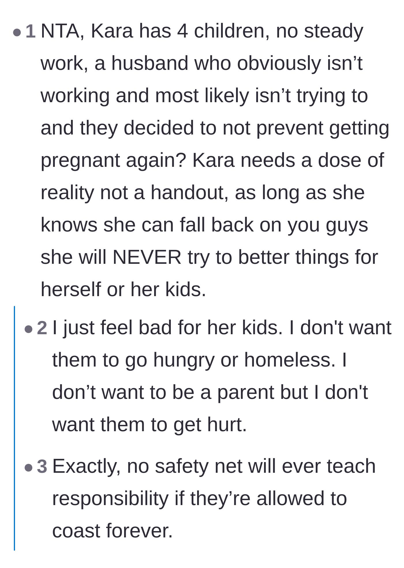 Comment thread 5 - Discussing how to help the neglected children without handing cash directly to their willfully unemployed parents.