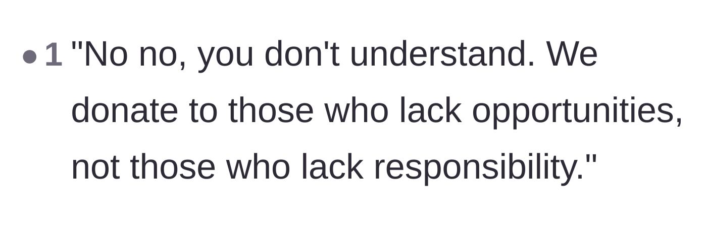 Comment thread 6 - A punchy summary defining the difference between lacking opportunities and lacking responsibility.