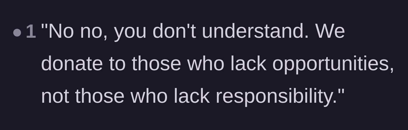 Comment thread 6 - A punchy summary defining the difference between lacking opportunities and lacking responsibility.