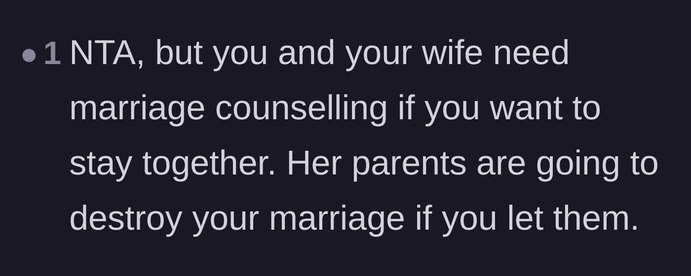 Comment thread 6 - A stark warning that the couple needs marriage counseling before the parents destroy their relationship.