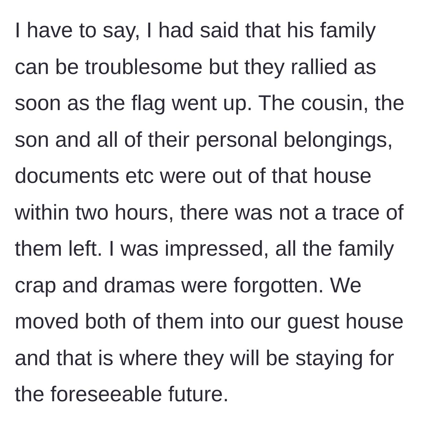 Story part 10 - The rapid, two-hour family-coordinated extraction of the cousin and child.