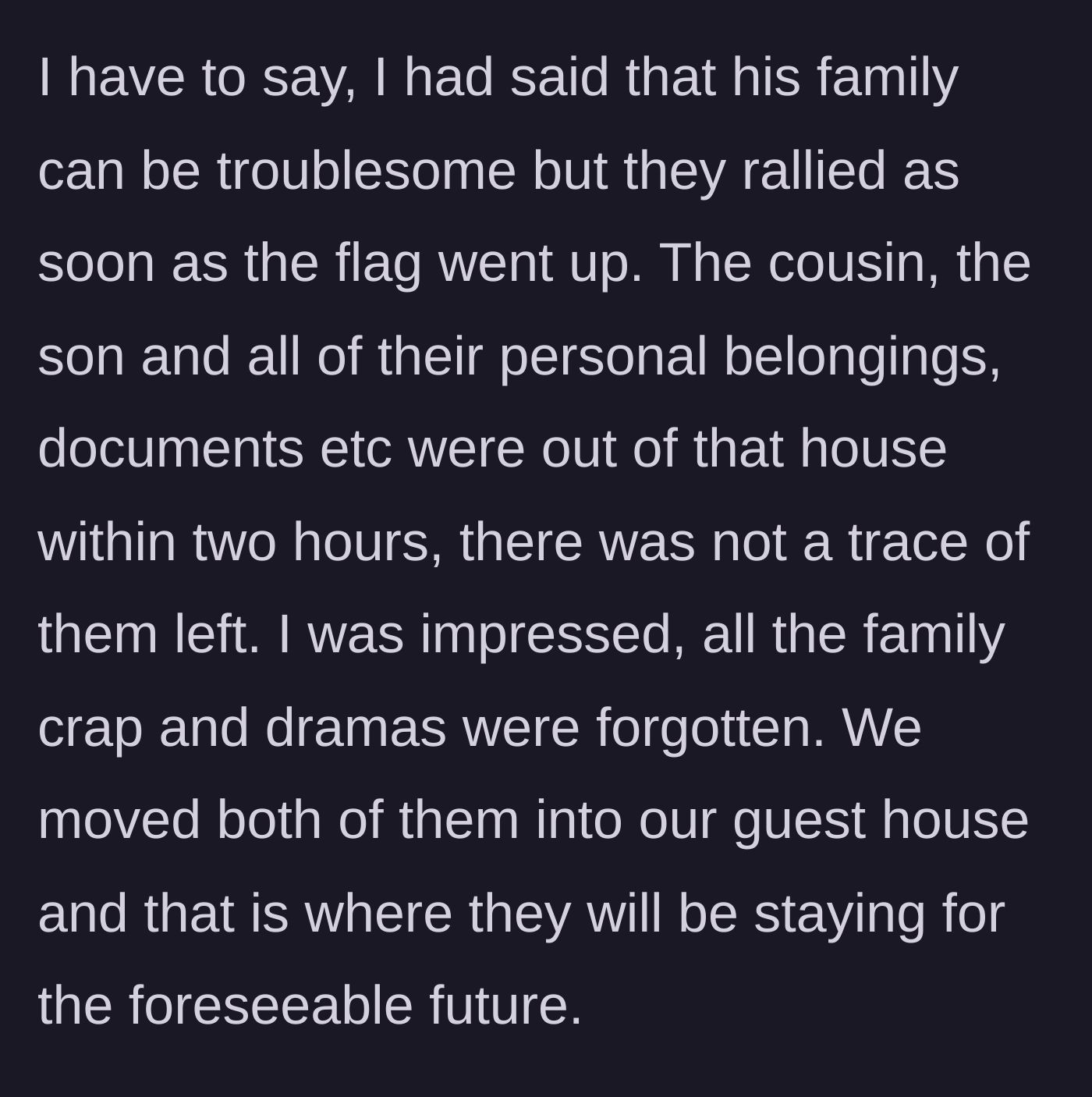 Story part 10 - The rapid, two-hour family-coordinated extraction of the cousin and child.