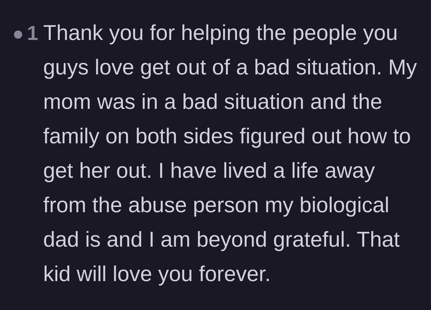 Comment thread 5 - A user who survived an abusive childhood sharing how much the author's intervention will mean to the rescued child.
