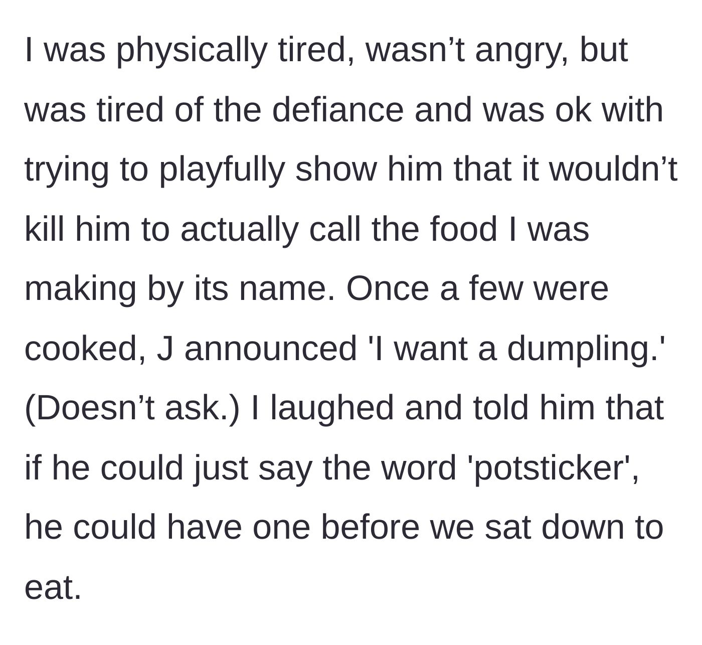 Story part 4 - The teen demands a portion without asking, and the cook sets a firm verbal boundary.