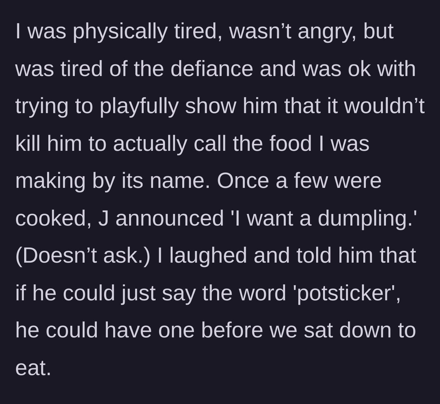Story part 4 - The teen demands a portion without asking, and the cook sets a firm verbal boundary.