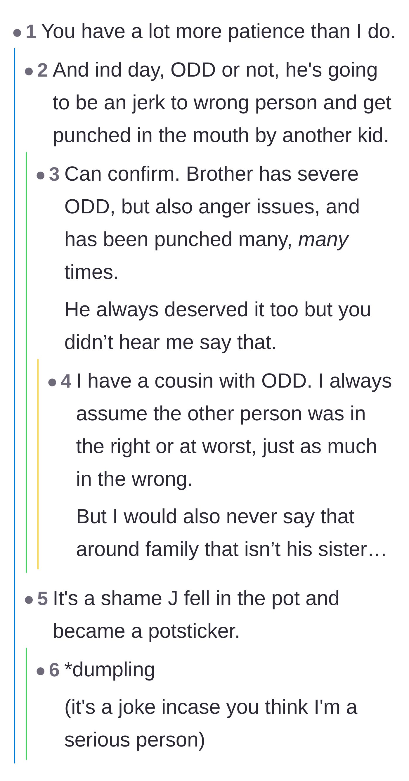 Comment thread 2 - Readers sharing the harsh reality of how the real world handles unchecked defiance.