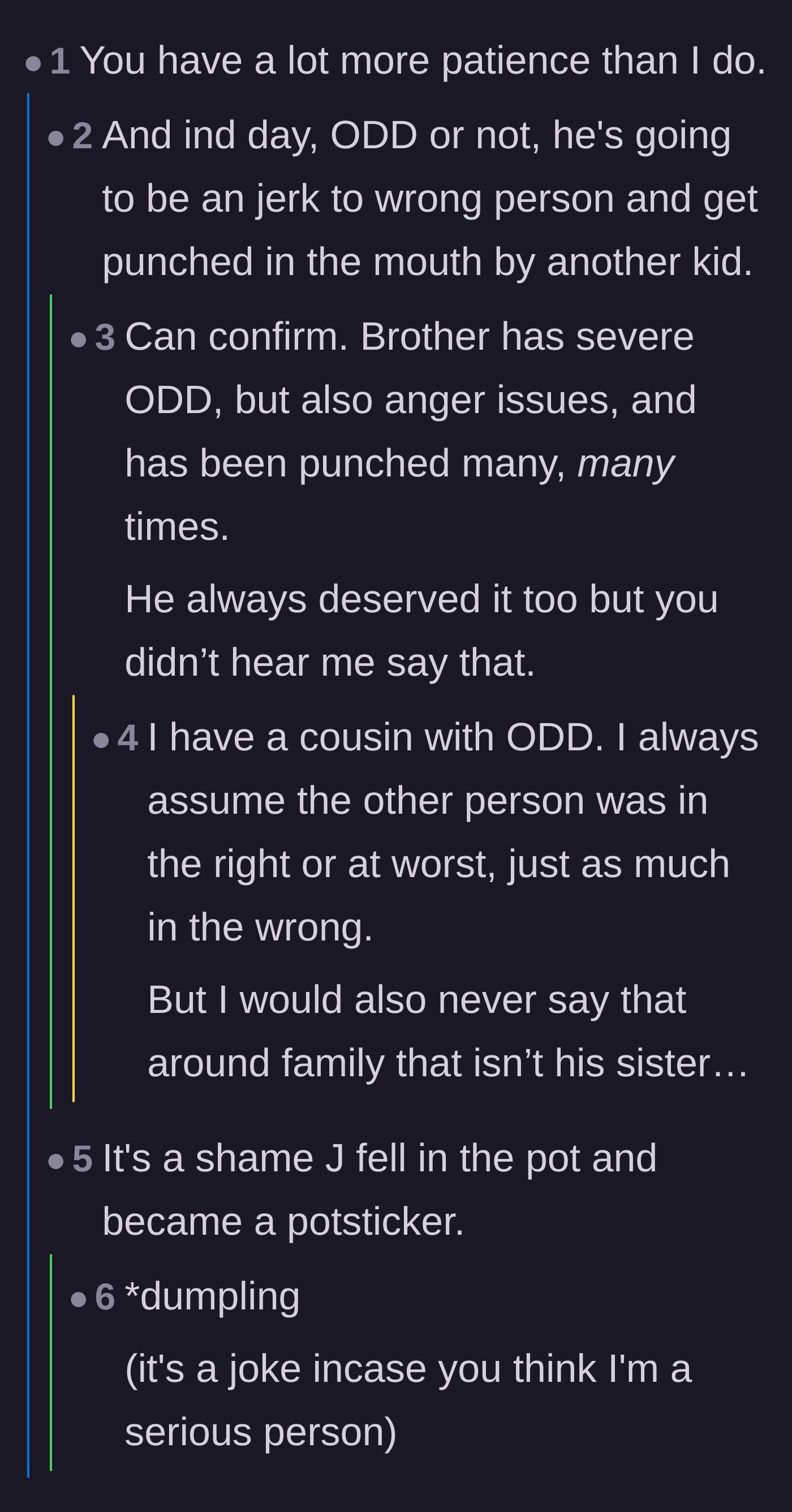 Comment thread 2 - Readers sharing the harsh reality of how the real world handles unchecked defiance.