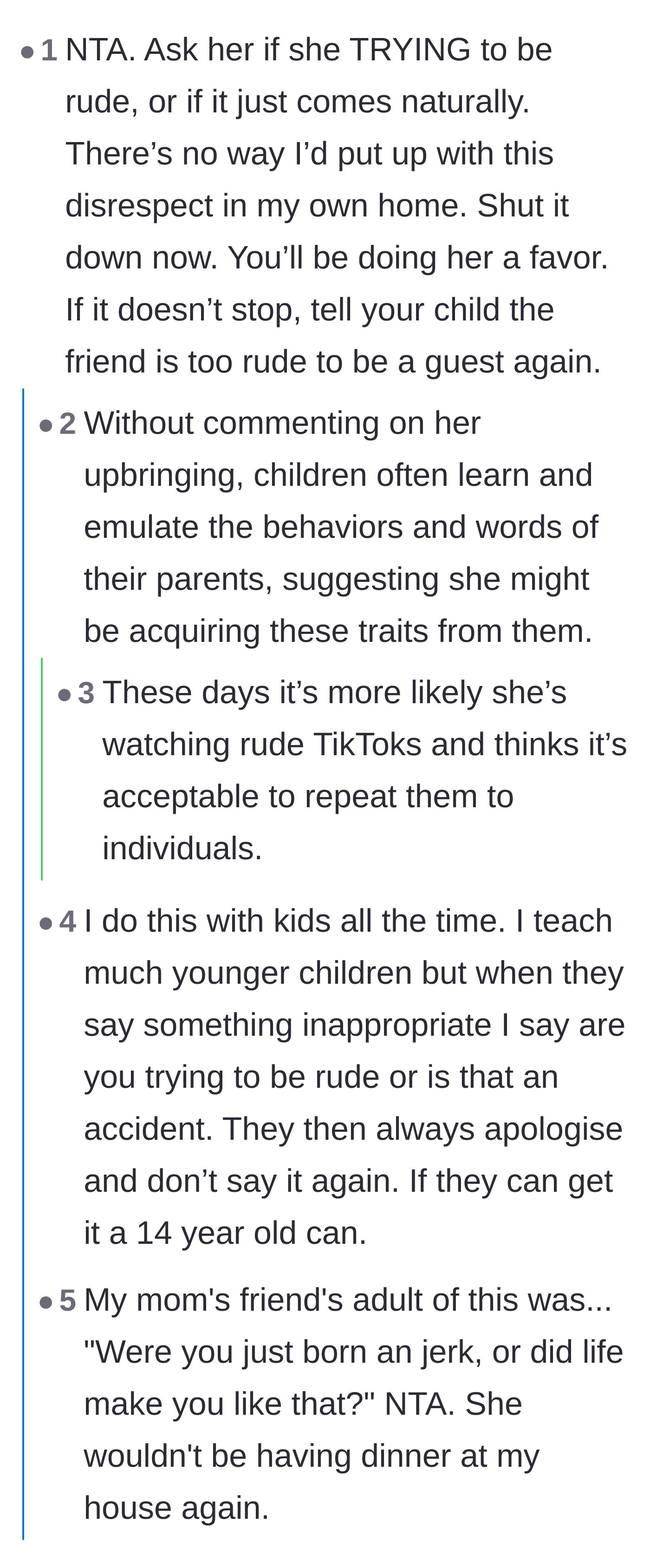 Comment thread 2 - A discussion on how the teenager is likely regurgitating 'white people food' jokes from TikTok without understanding the real-world impact.