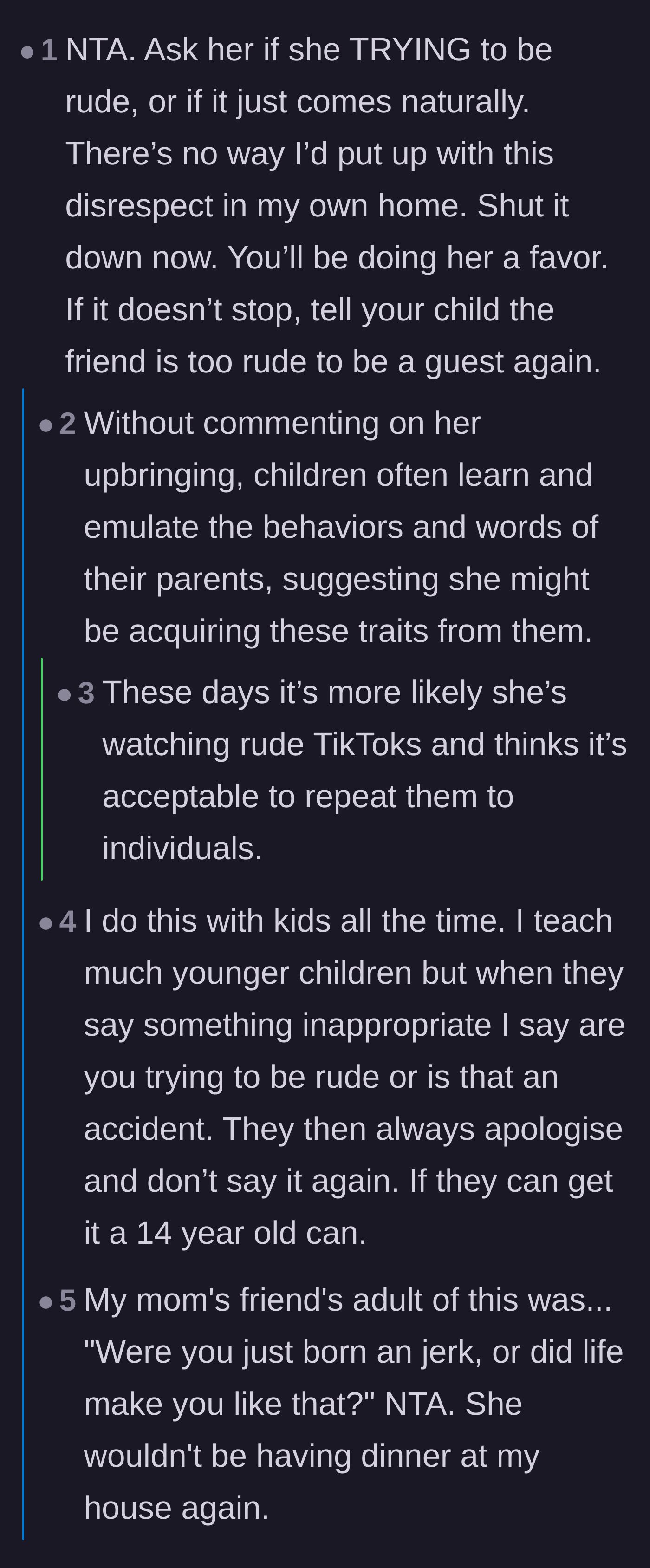 Comment thread 2 - A discussion on how the teenager is likely regurgitating 'white people food' jokes from TikTok without understanding the real-world impact.