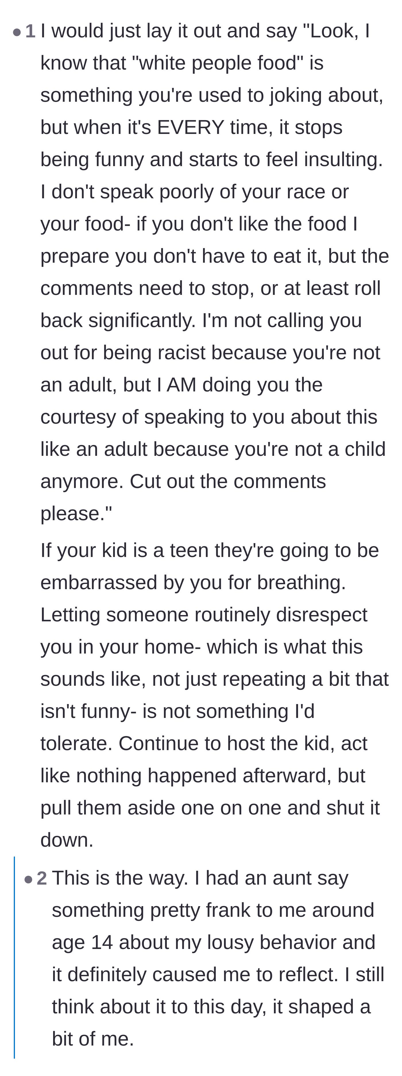 Comment thread 4 - A suggested script for politely but firmly telling the teenager that her repeated jokes have crossed the line into disrespect.