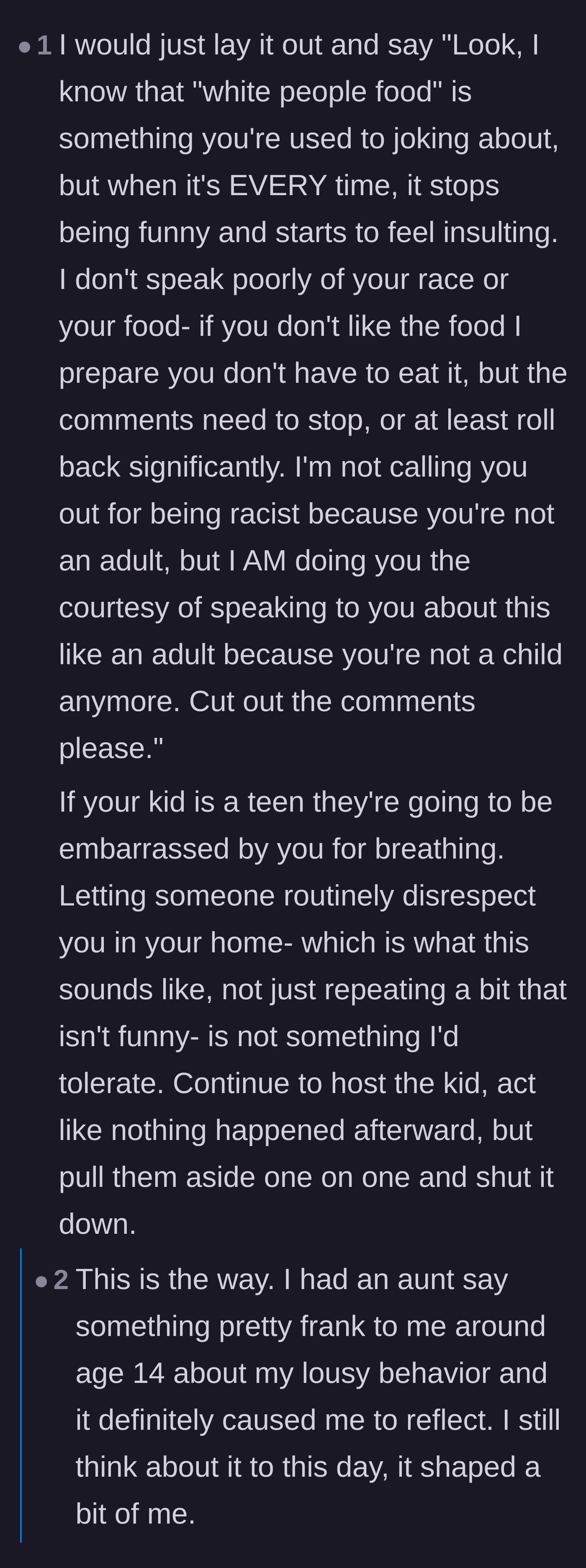 Comment thread 4 - A suggested script for politely but firmly telling the teenager that her repeated jokes have crossed the line into disrespect.