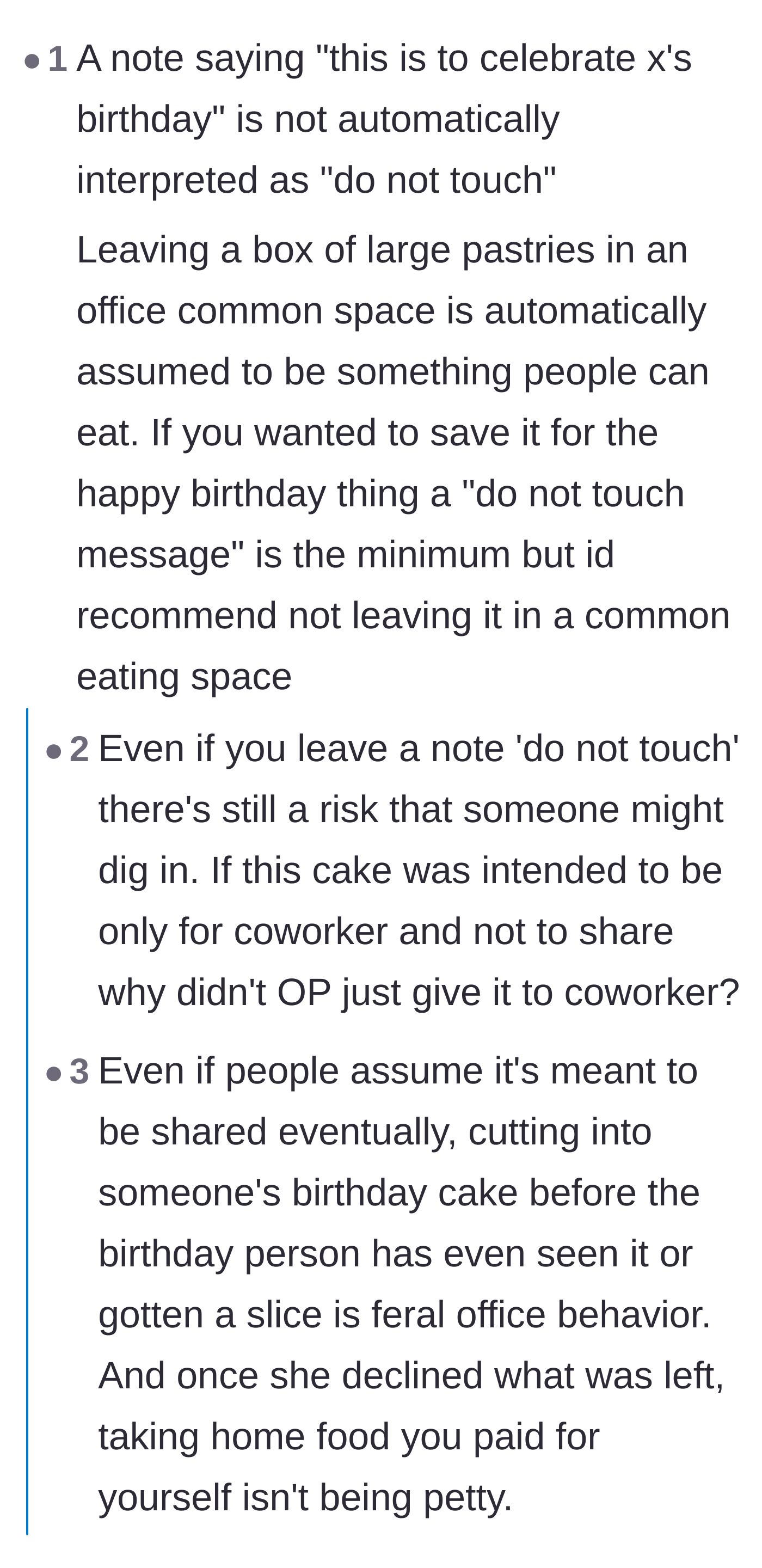 Comment thread 5 - Sharing wild horror stories of coworkers throwing away or stealing homemade baked goods.