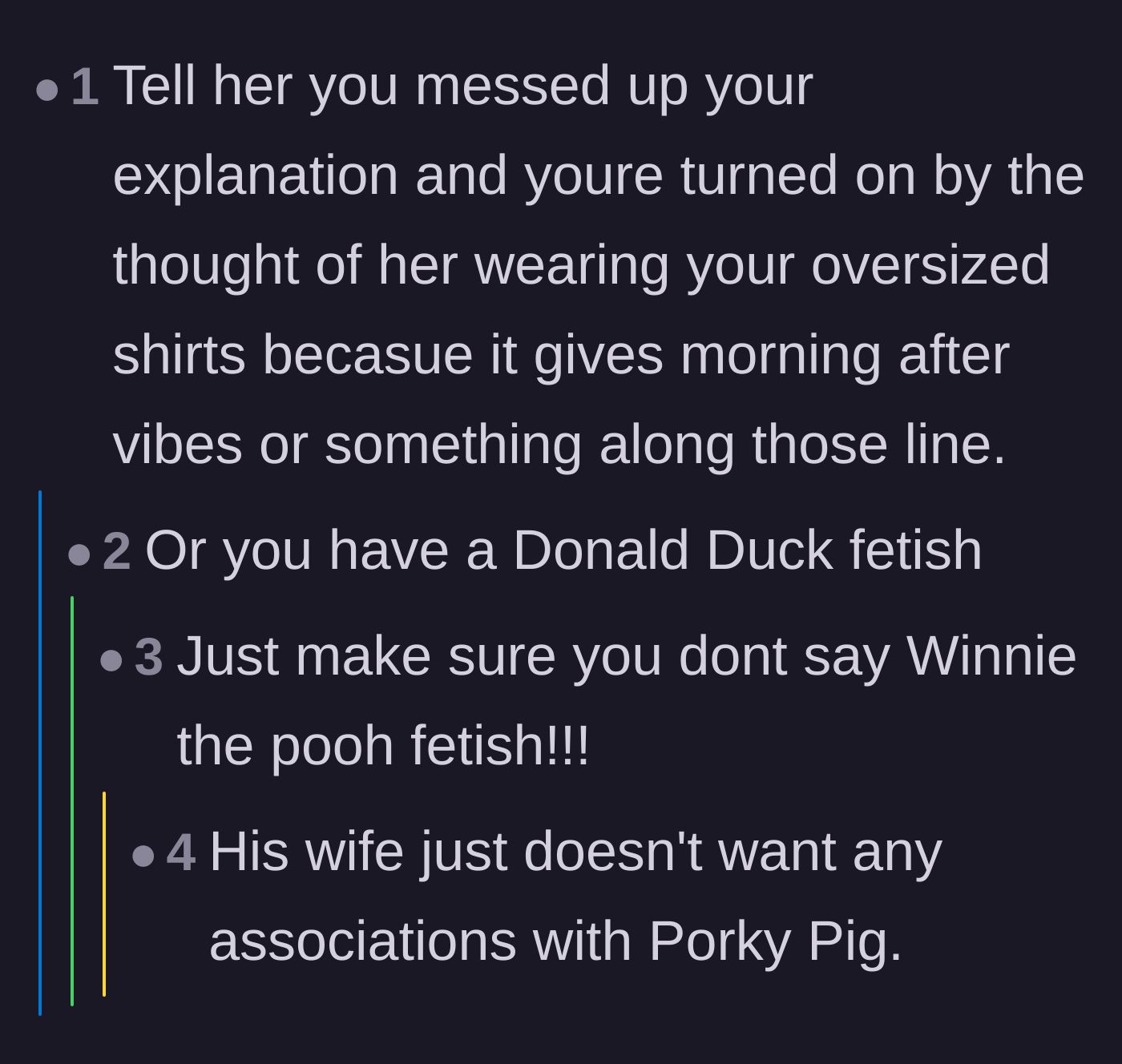 Comment thread 2 - Commenters suggesting he reframe the request as a romantic 'morning after' fantasy.