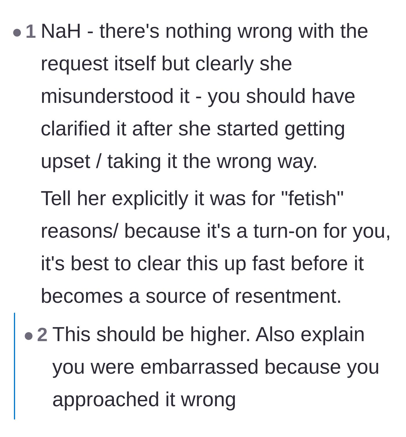 Comment thread 4 - Advice urging the husband to explicitly explain his turn-on before resentment builds up.