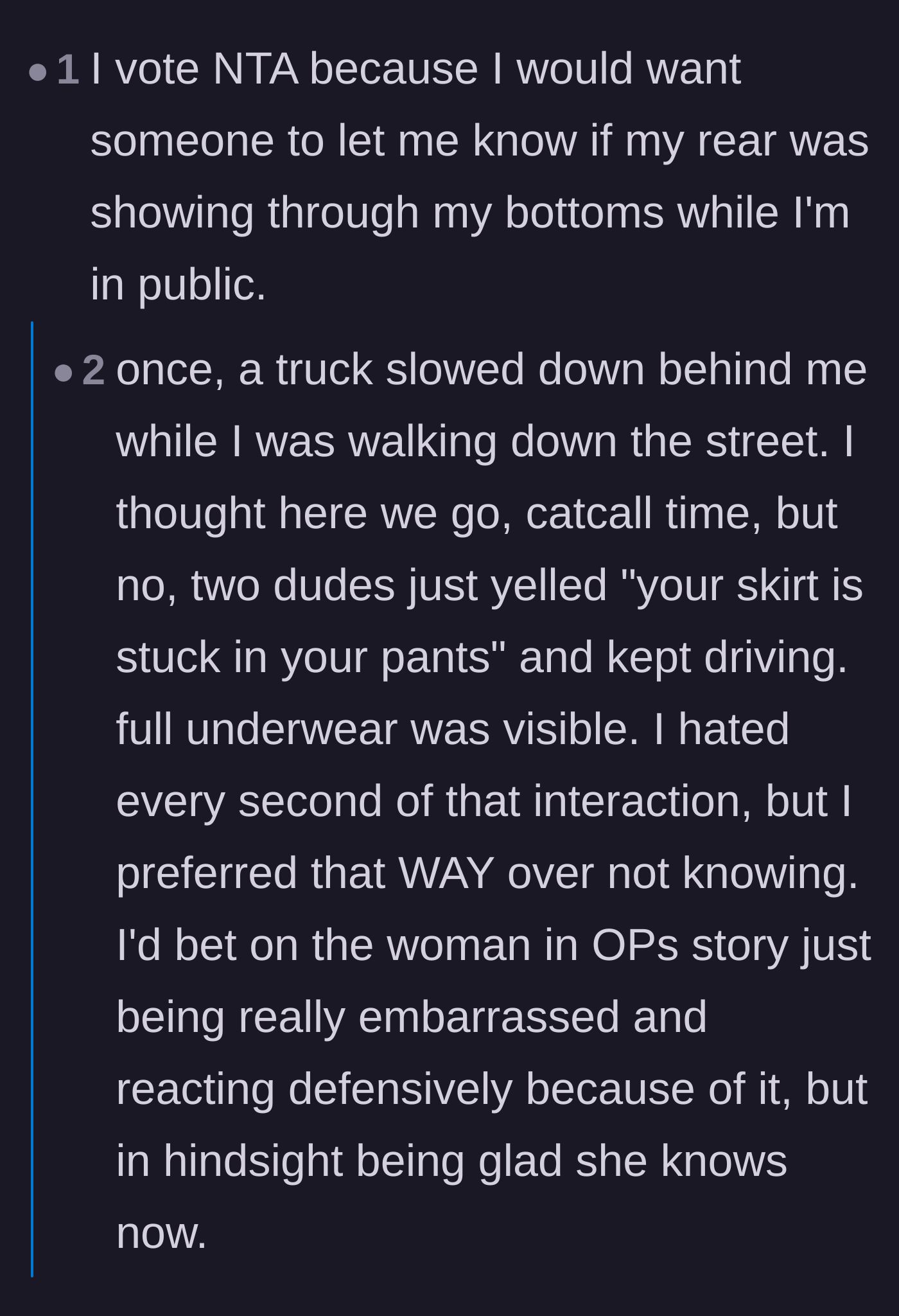 Comment thread 2 - Readers share their own mortifying stories of strangers pointing out severe wardrobe malfunctions.