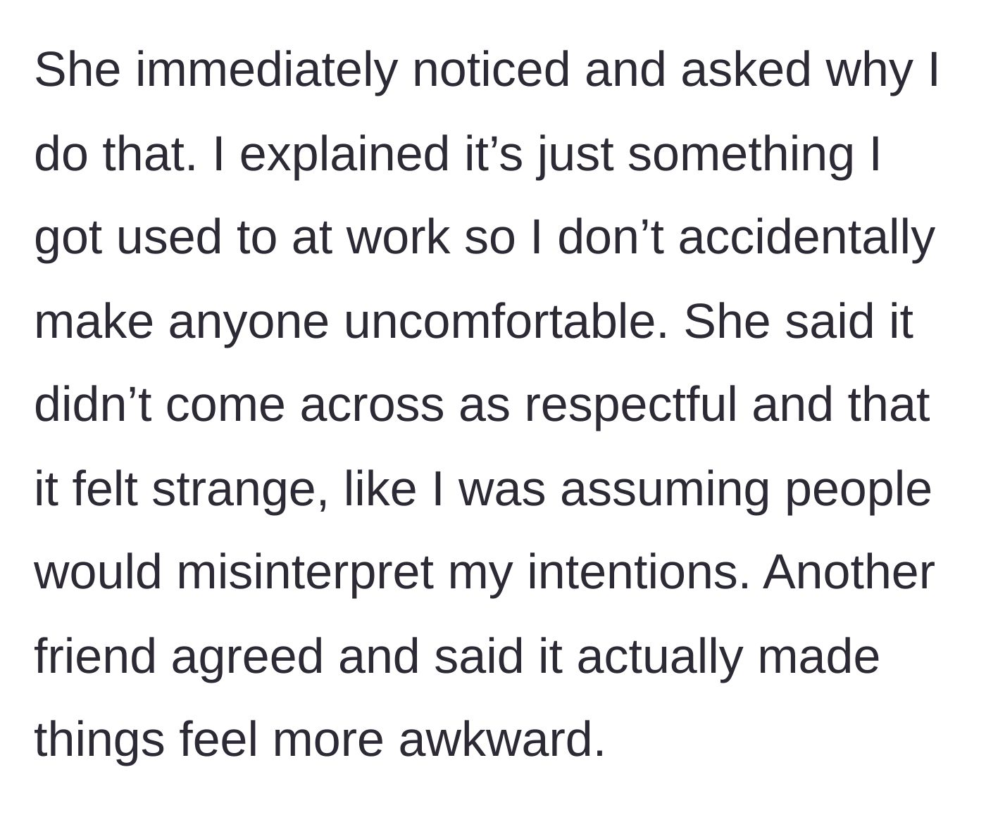 Story part 5 - A girl looking confused and questioning the guy's weird hand gesture.