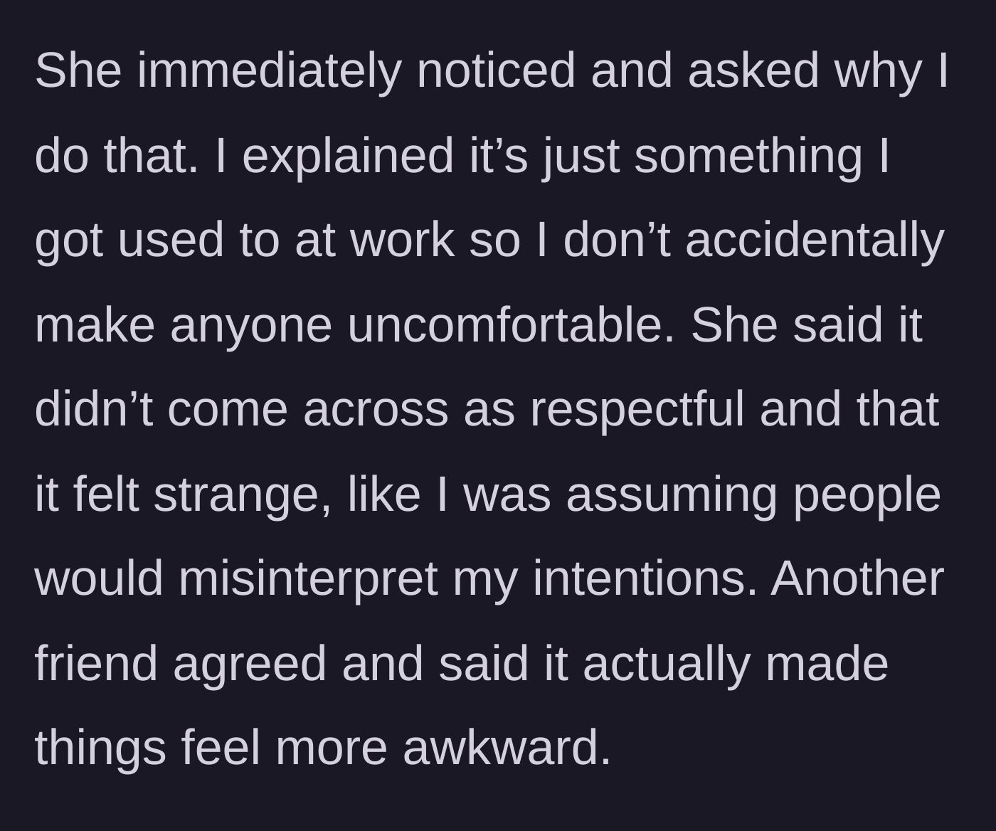 Story part 5 - A girl looking confused and questioning the guy's weird hand gesture.