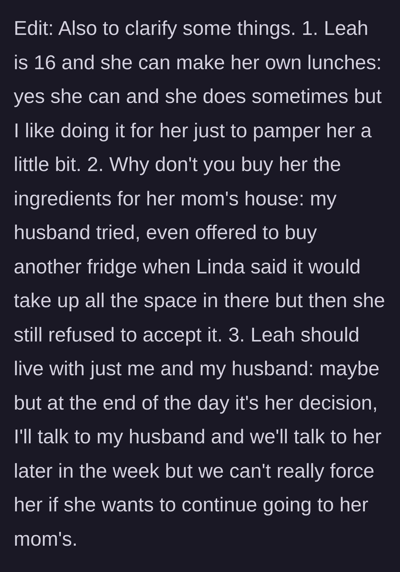Story part 6 - The stepmom clarifies FAQs, revealing the biological mother even rejected a free secondary fridge.