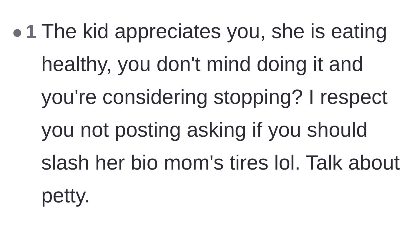 Comment thread 3 - A reader expressing disbelief that the stepmother would even consider stopping such a beneficial routine.