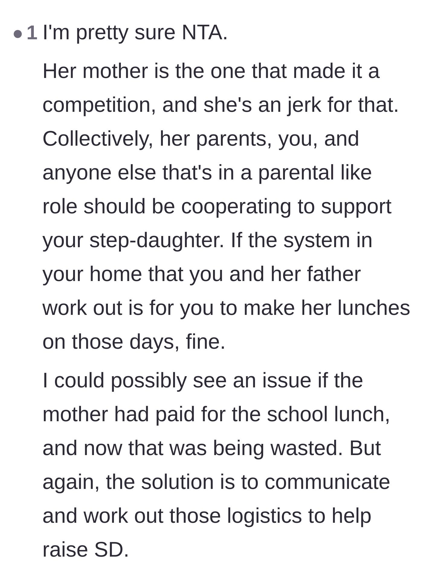 Comment thread 4 - Commentary on how the biological mother unnecessarily turned co-parenting into a bitter competition.