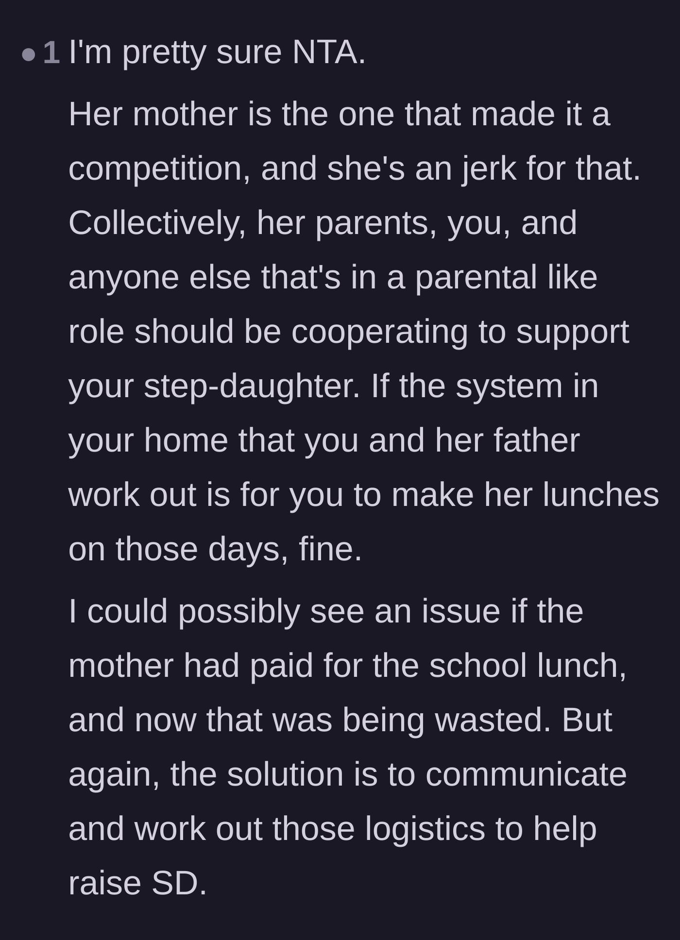 Comment thread 4 - Commentary on how the biological mother unnecessarily turned co-parenting into a bitter competition.