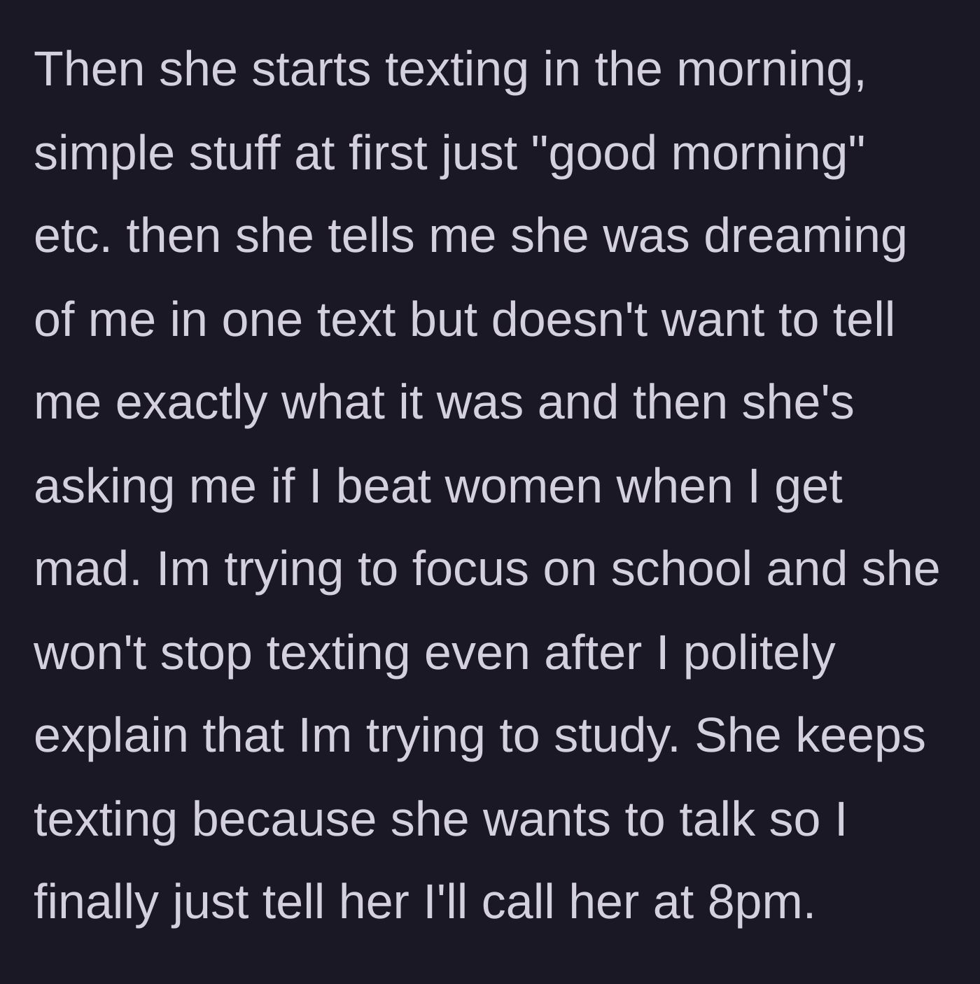 Story part 6 - Waking up to an overwhelming barrage of intense texts, including a jarring question about violence.