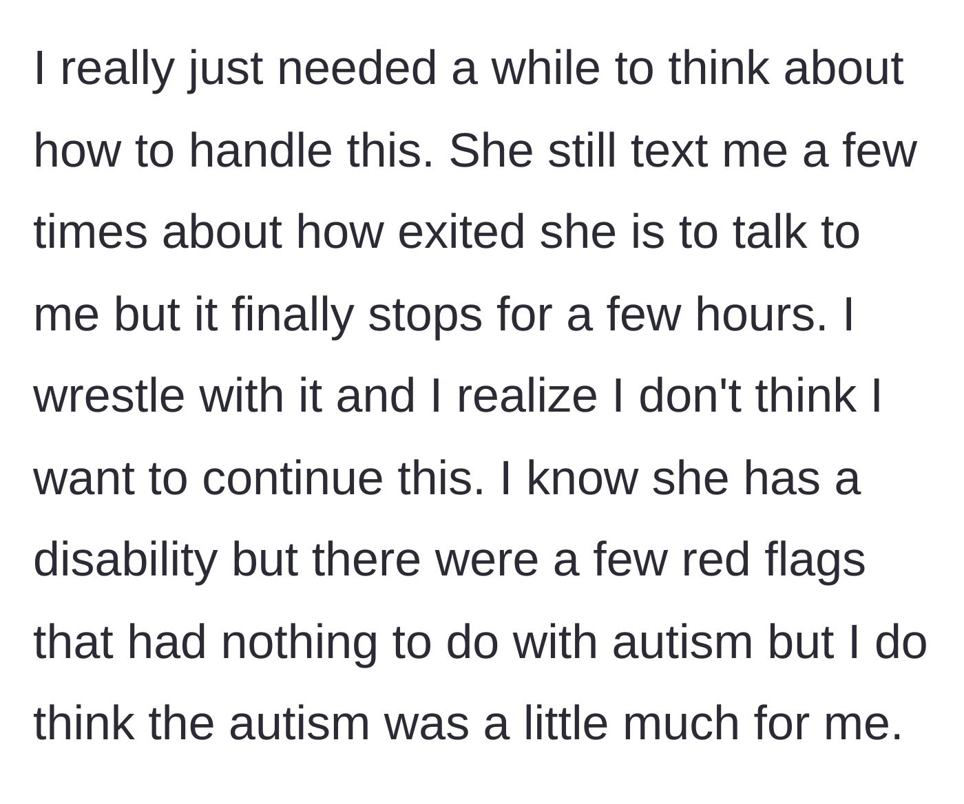 Story part 7 - Taking a step back to reflect and realizing the connection isn't going to work.