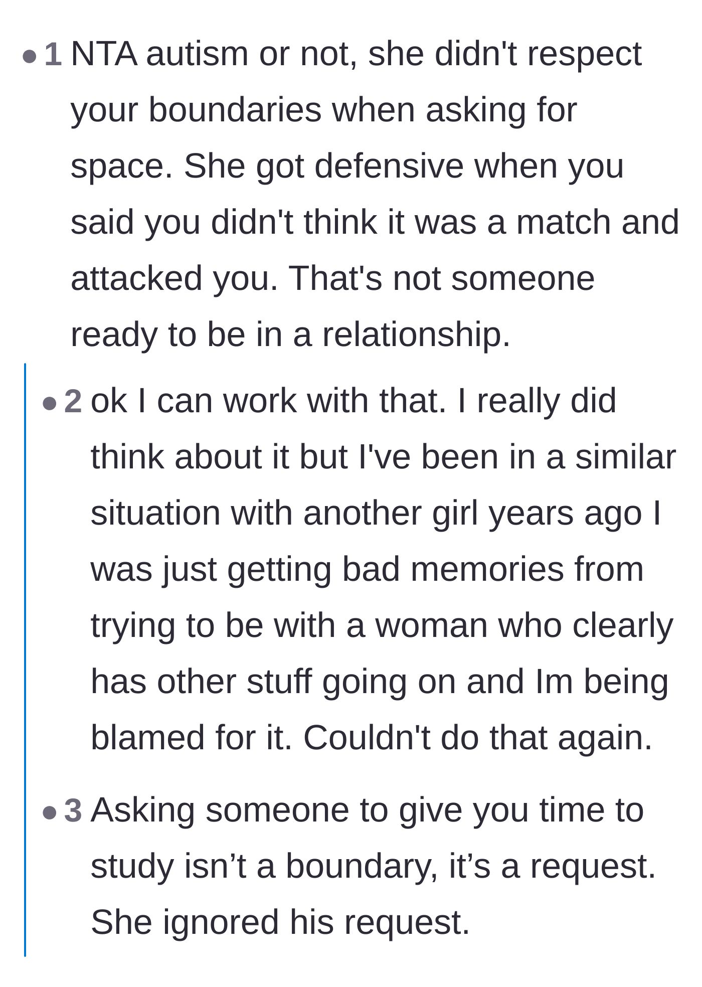 Comment thread 1 - Readers debating whether the core issue was autism or simply a massive communication breakdown and crossed boundaries.