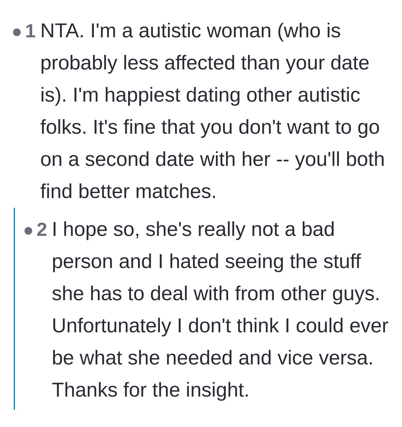Comment thread 4 - An insightful exchange with neurodivergent readers explaining the difference between autism traits and simple disrespect of time.