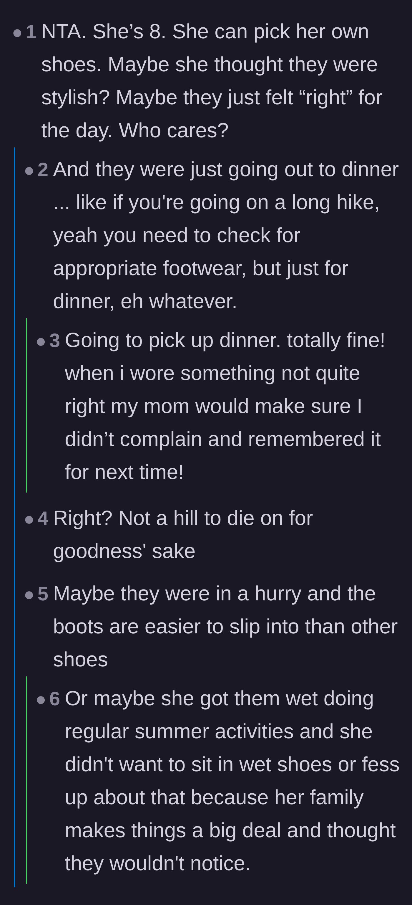 Comment thread 3 - Discussing the low stakes of a quick dinner run and the child's autonomy