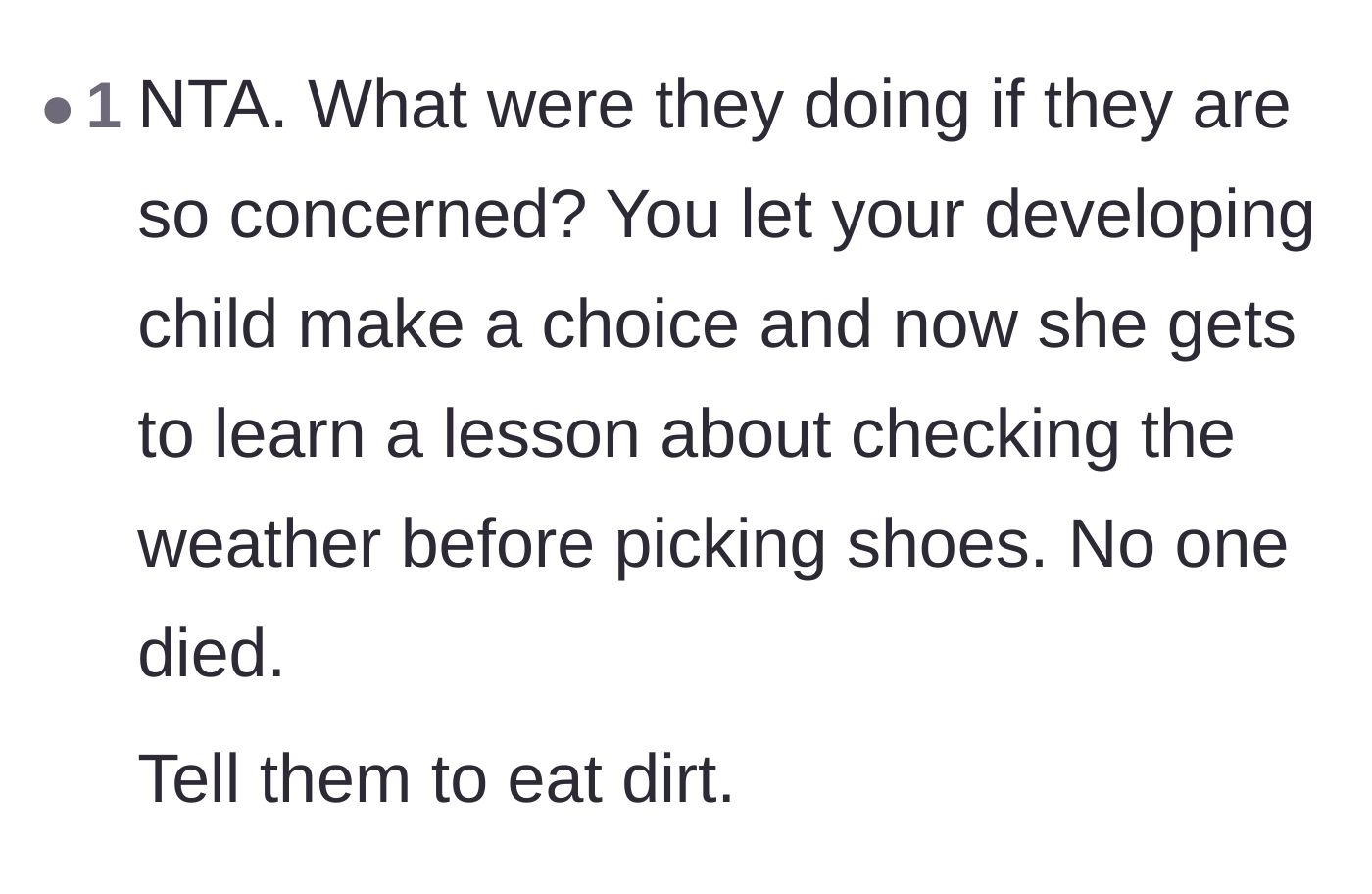Comment thread 6 - Defending the father's choice to let his daughter learn through natural consequences