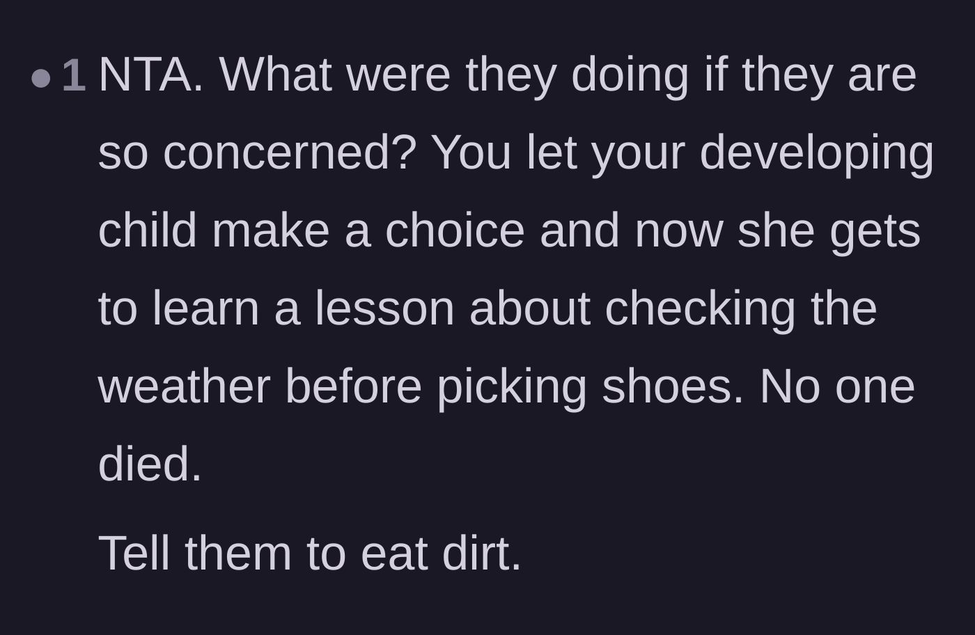 Comment thread 6 - Defending the father's choice to let his daughter learn through natural consequences