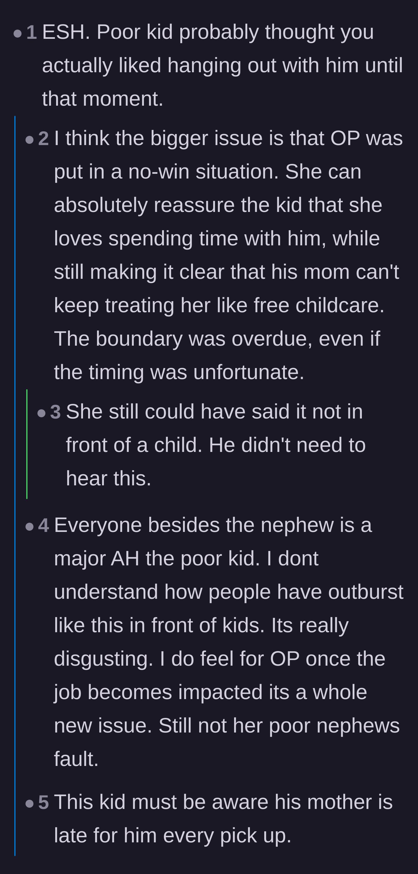 Comment thread 1 - A heated debate about whether confronting the sister in front of the nephew was justified or harmful.
