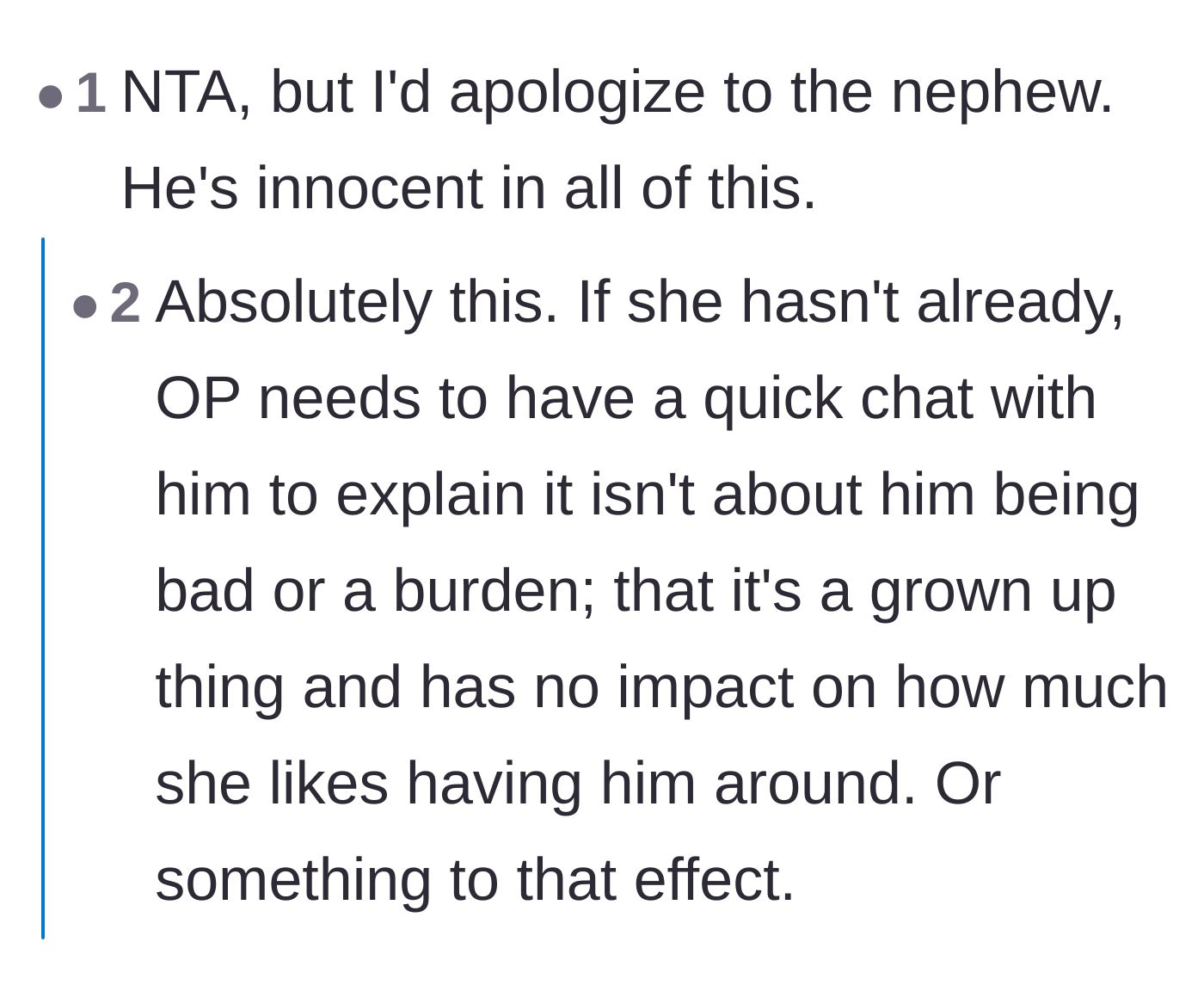 Comment thread 5 - A short thread reminding the aunt to clear the air with the innocent child caught in the crossfire.