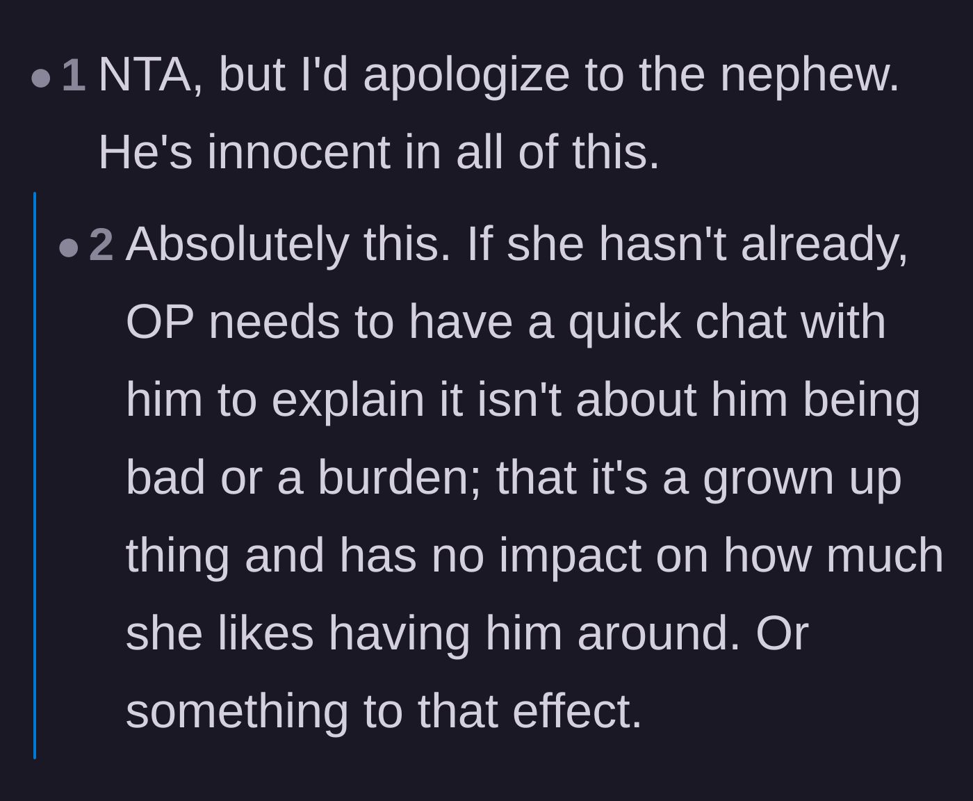 Comment thread 5 - A short thread reminding the aunt to clear the air with the innocent child caught in the crossfire.